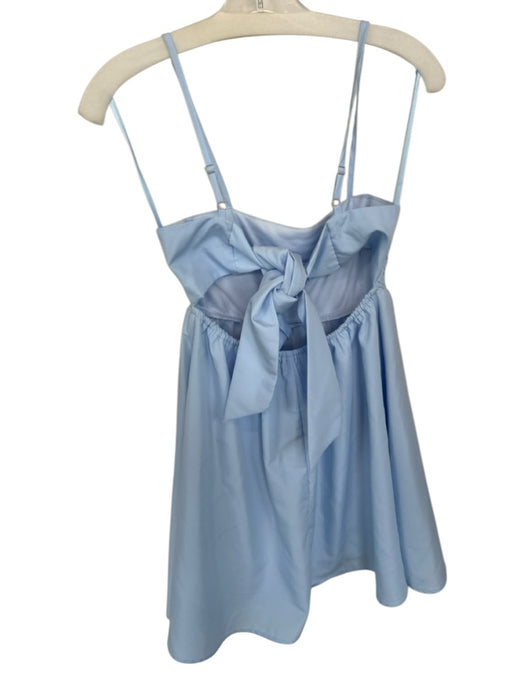 She + Sky Size S Baby Blue Polyester Blend Spaghetti Strap Tie Back Mini Dress Baby Blue / S