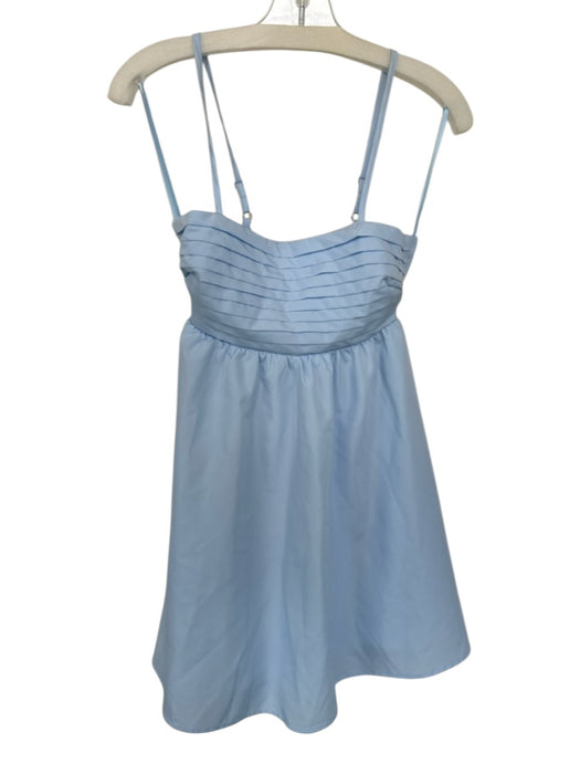 She + Sky Size S Baby Blue Polyester Blend Spaghetti Strap Tie Back Mini Dress Baby Blue / S