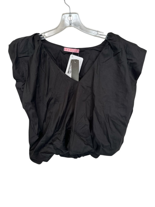 Karlie Size L Black Cotton Cap Sleeve Shoulder Pads Cropped Top Black / L