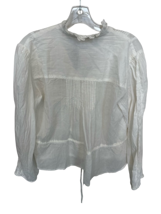 Free People Size S White Cotton Long Balloon Sleeve Lace Trim Button Down Top White / S