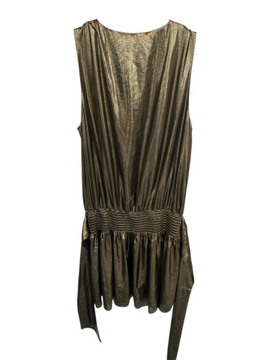 Ramy Brook Size S Gold & Black Metallic Sleeveless V Neck Elastic Waist Dress Gold & Black / S