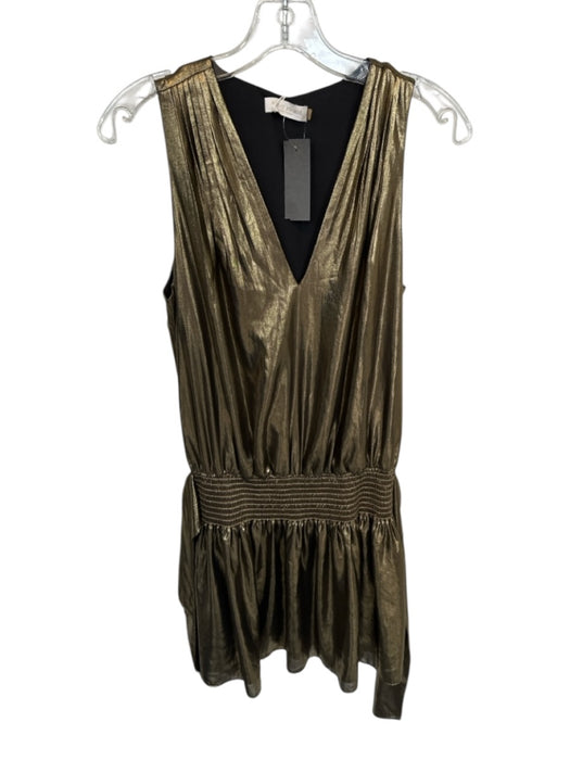 Ramy Brook Size S Gold & Black Metallic Sleeveless V Neck Elastic Waist Dress Gold & Black / S