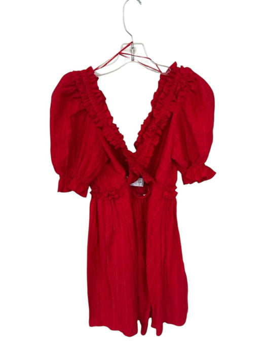 Free The Roses Size XS Fire Engine Red Cotton Balloon Sleeve Cross Back Dress Fire Engine Red / XS