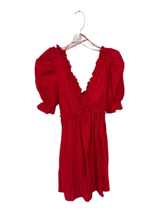 Free The Roses Size XS Fire Engine Red Cotton Balloon Sleeve Cross Back Dress Fire Engine Red / XS