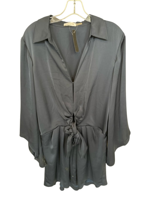 Ramy Brook Size M Navy Polyester Long Sleeve Collar Front Tie Dress Navy / M