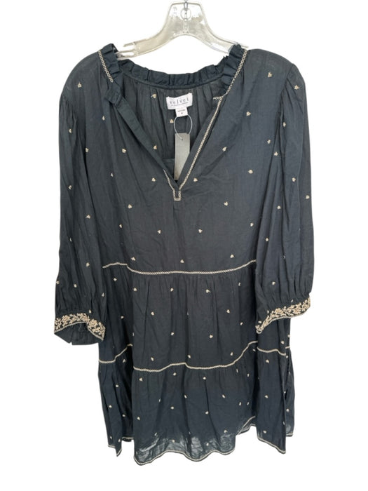 Velvet Size M Black & Tan Cotton Long Sleeve Stitching Detail V Neck Dress Black & Tan / M