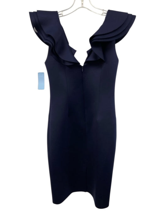 Eliza J Size 4 Navy Blue Polyester Ruffle Detail Back Zip Cap Sleeve Dress Navy Blue / 4