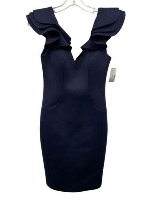 Eliza J Size 4 Navy Blue Polyester Ruffle Detail Back Zip Cap Sleeve Dress Navy Blue / 4