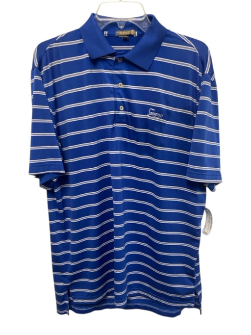 Peter Millar Size M Blue & White Synthetic Striped Polo Men's Short Sleeve Blue & White / M