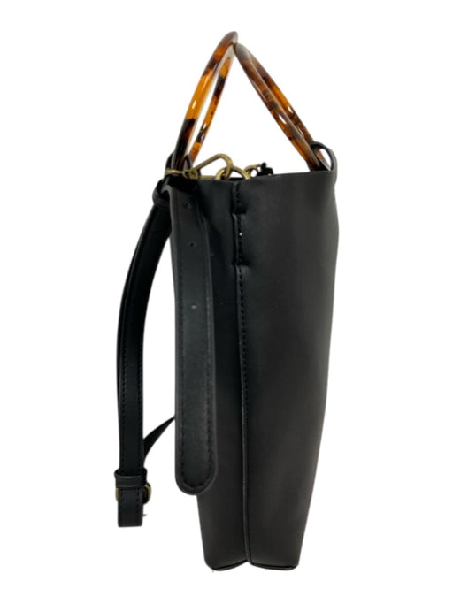 By Anthropologie Black Faux Leather Round Handles Crossbody Strap Bag Black / S
