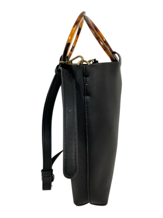 By Anthropologie Black Faux Leather Round Handles Crossbody Strap Bag Black / S