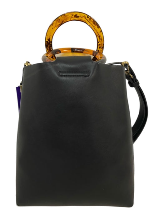 By Anthropologie Black Faux Leather Round Handles Crossbody Strap Bag Black / S