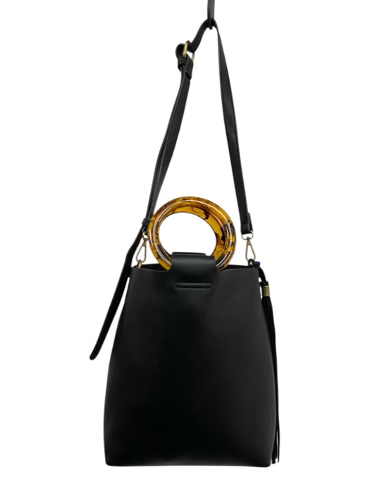 By Anthropologie Black Faux Leather Round Handles Crossbody Strap Bag Black / S