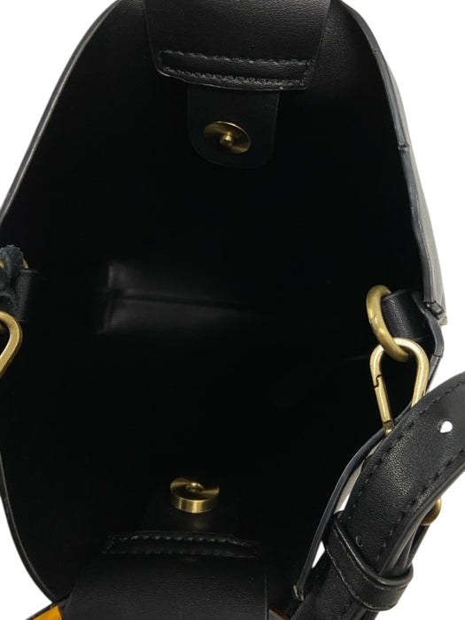 By Anthropologie Black Faux Leather Round Handles Crossbody Strap Bag Black / S