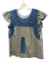 J. Marie Size M Blue, Green, Pink Cotton Ruffle Cap Sleeve Embroidered Yoke Top Blue, Green, Pink / M
