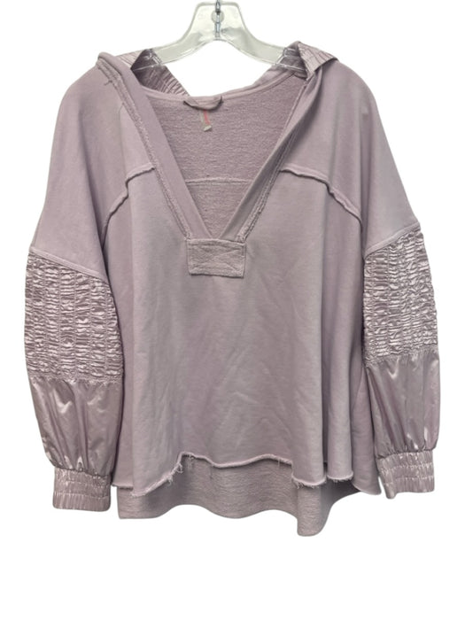 FP Movement Size S Light Purple Cotton V Neck Hoodie Balloon Sleeve Sweatshirt Light Purple / S