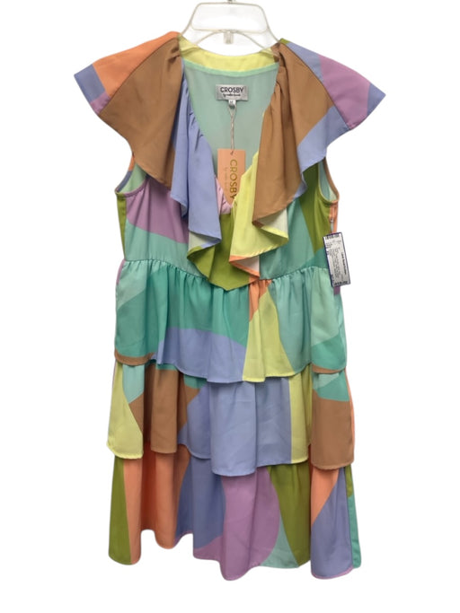 Crosby Size XS Pastel Purple, Yellow, Multi Polyester V Neck Knee Length Dress Pastel Purple, Yellow, Multi / XS