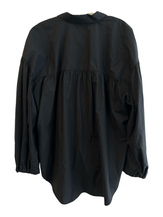 Rails Size L Black Cotton Blend Collar Button Down Front Pocket Puff Sleeve Top Black / L