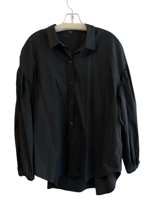 Rails Size L Black Cotton Blend Collar Button Down Front Pocket Puff Sleeve Top Black / L
