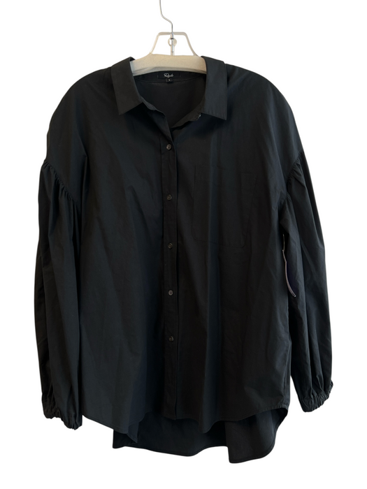 Rails Size L Black Cotton Blend Collar Button Down Front Pocket Puff Sleeve Top Black / L
