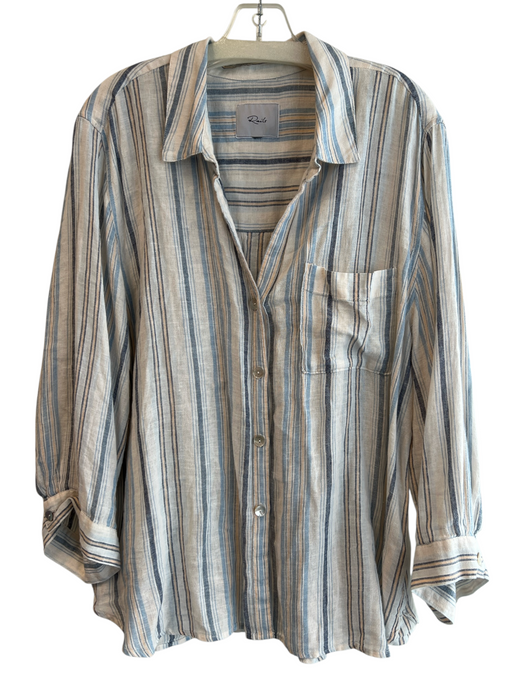 Rails Size XL Cream multi Linen Blend Button Down Stripe Front Pocket Top Cream multi / XL