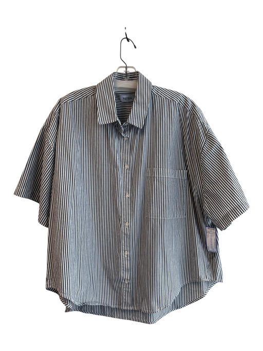 Pistola Size Est L Grey & White Cotton Blend Button Down Stripe Short Sleeve Top Grey & White / Est L