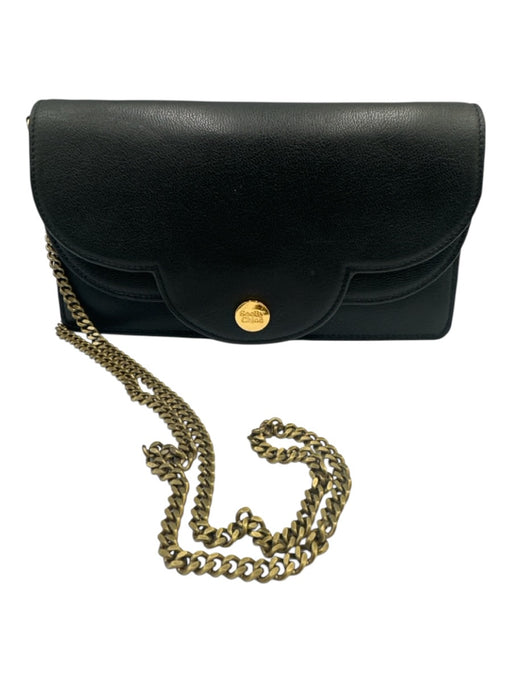 See By Chloe black & gold Leather Magnetic  Flap Crossbody Strap 2 Pockets Bag Black & Gold / S