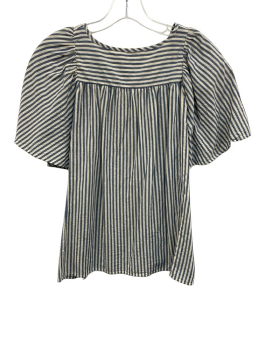 Madewell Size S Blue & White Cotton Striped Buttons Wide Sleeves Top Blue & White / S