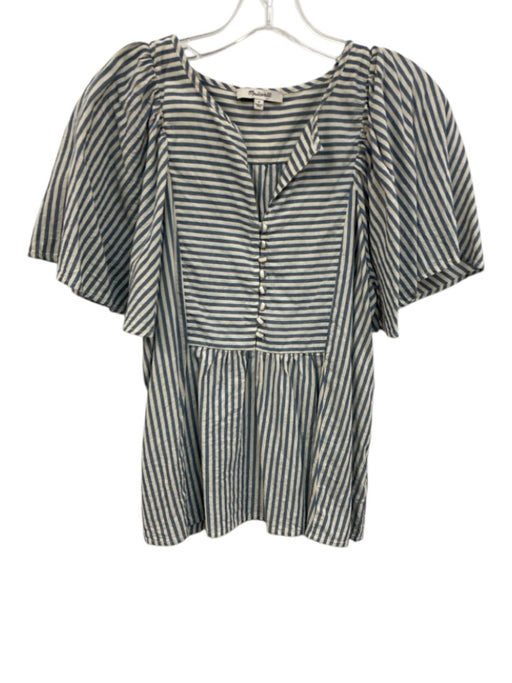 Madewell Size S Blue & White Cotton Striped Buttons Wide Sleeves Top Blue & White / S
