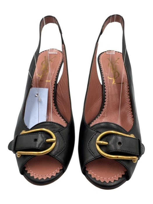 Yves Saint Laurent Shoe Size 36 Black & Brown Leather Buckle Stacked Heel Pumps Black & Brown / 36