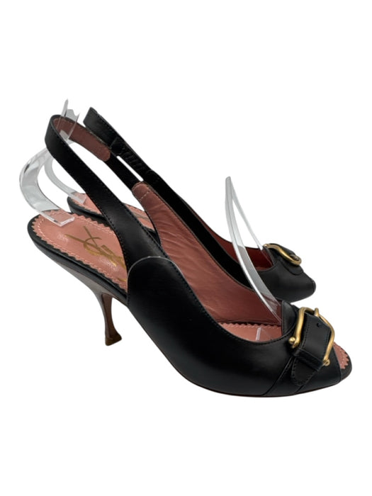 Yves Saint Laurent Shoe Size 36 Black & Brown Leather Buckle Stacked Heel Pumps Black & Brown / 36