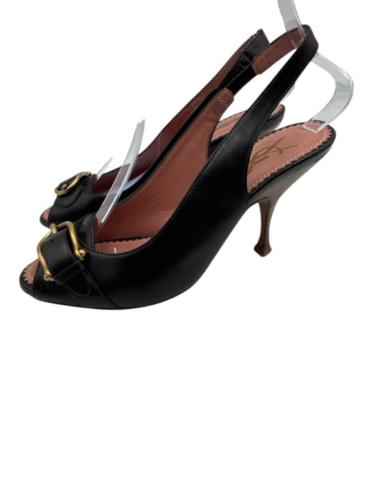 Yves Saint Laurent Shoe Size 36 Black & Brown Leather Buckle Stacked Heel Pumps Black & Brown / 36