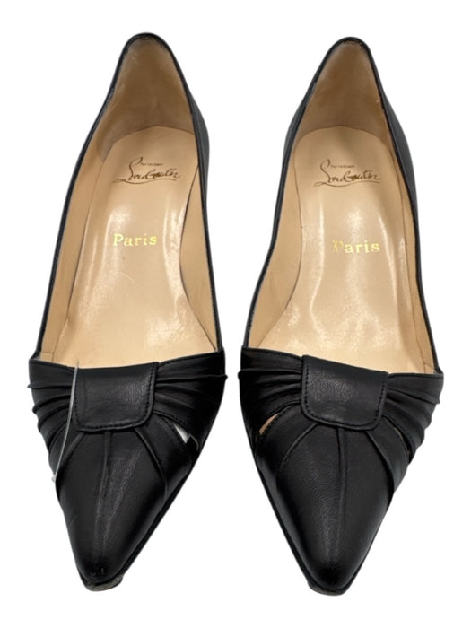 Christian Louboutin Shoe Size 37.5 Black Leather Gathered Pointed Toe Pumps Black / 37.5