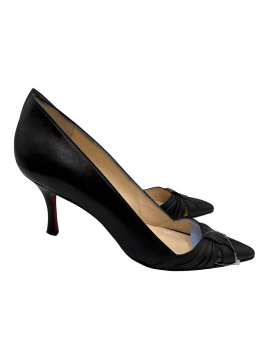 Christian Louboutin Shoe Size 37.5 Black Leather Gathered Pointed Toe Pumps Black / 37.5