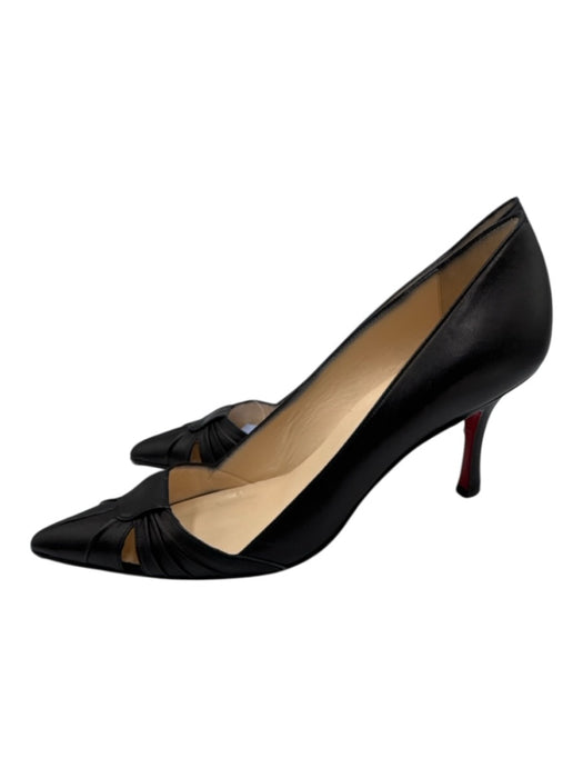 Christian Louboutin Shoe Size 37.5 Black Leather Gathered Pointed Toe Pumps Black / 37.5