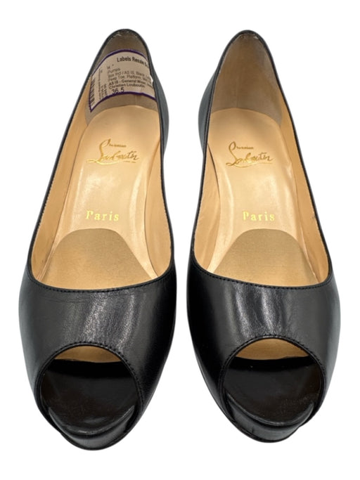 Christian Louboutin Shoe Size 36.5 Black Leather Upper Peep Toe Platform Pumps Black / 36.5