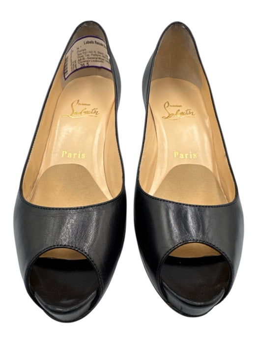 Christian Louboutin Shoe Size 36.5 Black Leather Upper Peep Toe Platform Pumps Black / 36.5