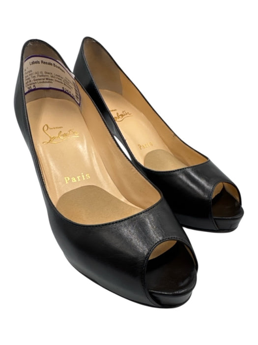 Christian Louboutin Shoe Size 36.5 Black Leather Upper Peep Toe Platform Pumps Black / 36.5