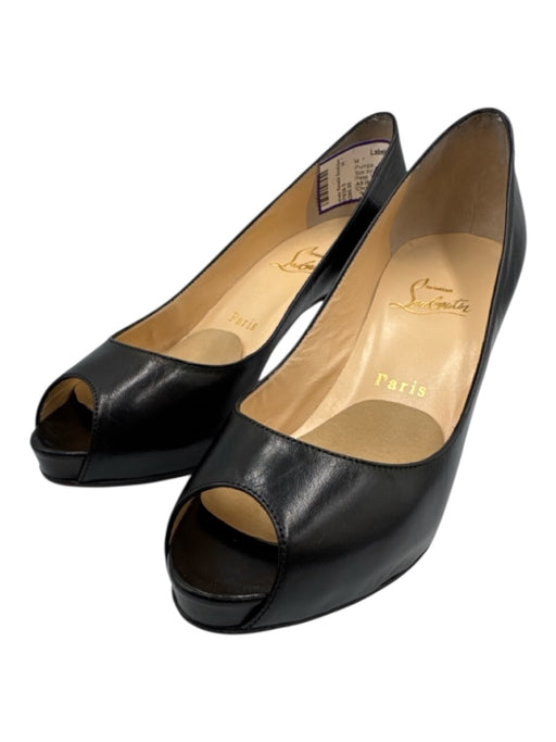 Christian Louboutin Shoe Size 36.5 Black Leather Upper Peep Toe Platform Pumps Black / 36.5