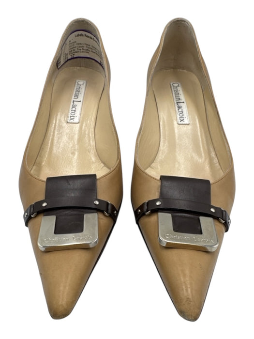 Christian Lacroix Shoe Size 37 Beige & Brown Leather Upper Pointed Toe Pumps Beige & Brown / 37