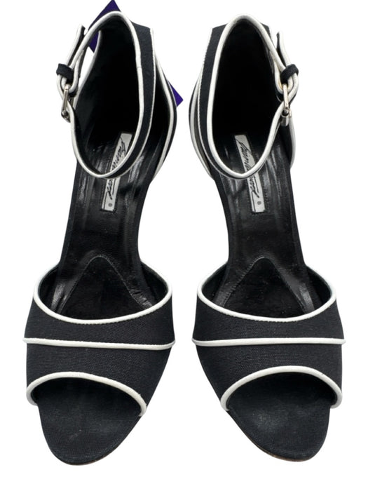 Brian Atwood Shoe Size 36.5 Black & White textile upper Contrast Trim Sandals Black & White / 36.5