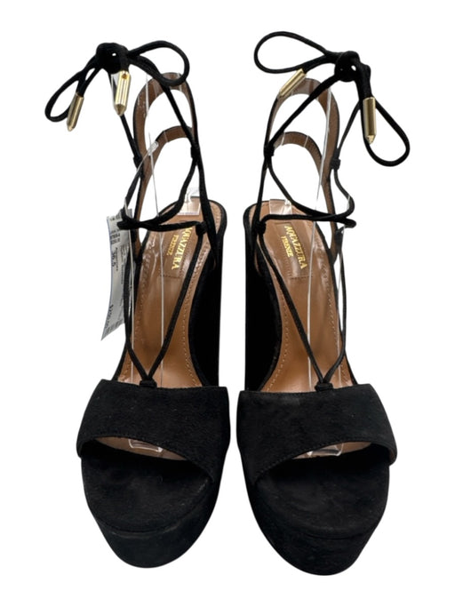 Aquazzura Shoe Size 36.5 Black Suede Ankle Tie Strappy Platform Sandals Black / 36.5