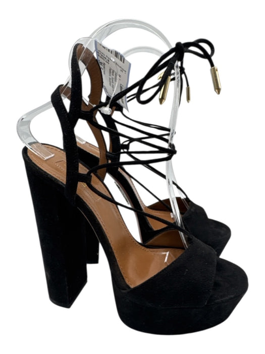 Aquazzura Shoe Size 36.5 Black Suede Ankle Tie Strappy Platform Sandals Black / 36.5