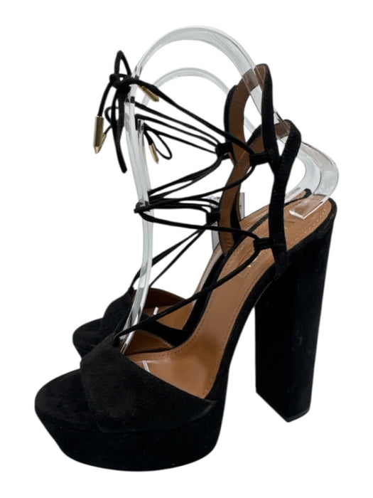 Aquazzura Shoe Size 36.5 Black Suede Ankle Tie Strappy Platform Sandals Black / 36.5