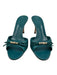 Gucci Shoe Size 6.5 Teal Blue Leather Silver Tone Accent Bamboo Detail Bow Mules Teal Blue / 6.5
