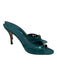 Gucci Shoe Size 6.5 Teal Blue Leather Silver Tone Accent Bamboo Detail Bow Mules Teal Blue / 6.5