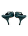 Gucci Shoe Size 6.5 Teal Blue Leather Silver Tone Accent Bamboo Detail Bow Mules Teal Blue / 6.5