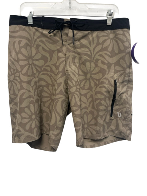 Vuori Size Est L Beige Synthetic Floral Waist Tie Athleisure Men's Shorts Beige / Est L