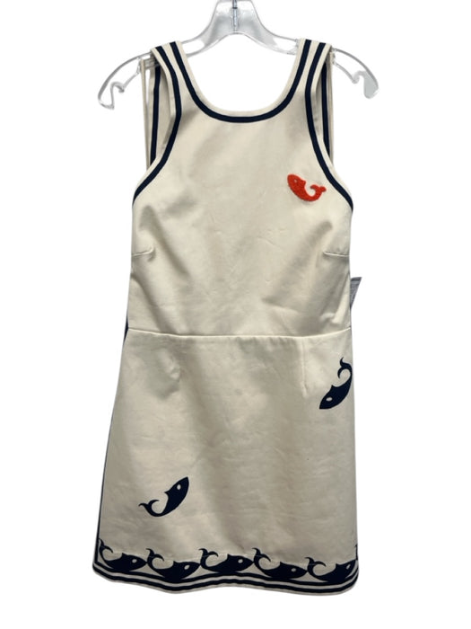 Alemais Size 10 Cream, Navy, Orange Cotton Trim Fish Halter Neck Dress Cream, Navy, Orange / 10