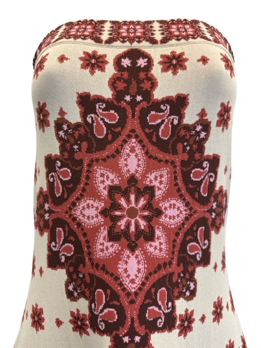 Cara Cara Size L Cream, Pink, Rust Red Orange Viscose & Nylon Floral Motif Dress Cream, Pink, Rust Red Orange / L